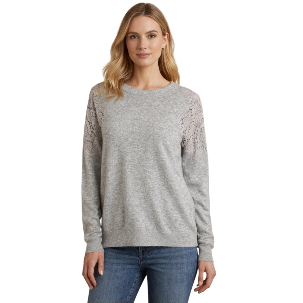 Ted Baker Tae Lace Detail Wool Sweater in Light Grey 3 / M
